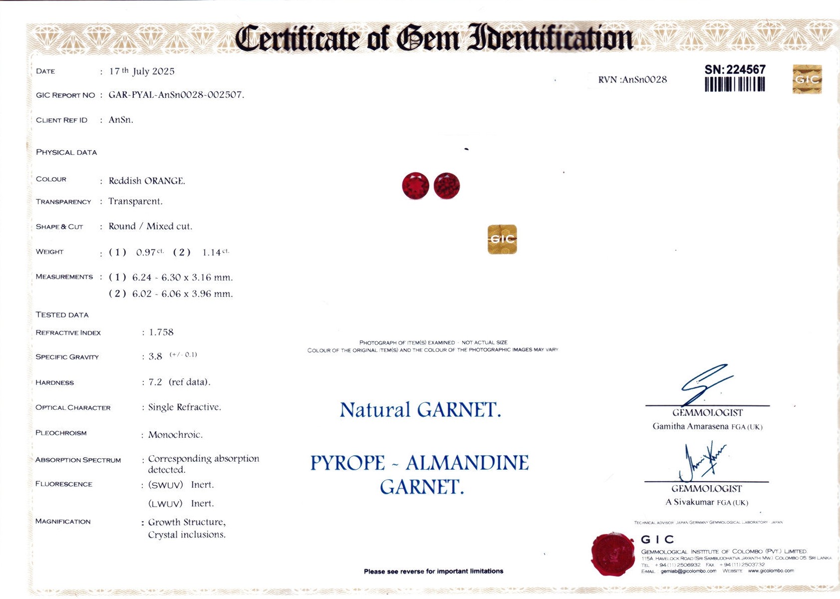 Round Garnet Pair